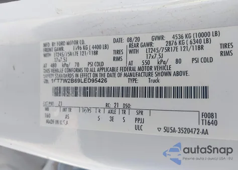 2020 Ford F-250 Xl из США, поврежденный, VIN 1FT7W2B69LED95426